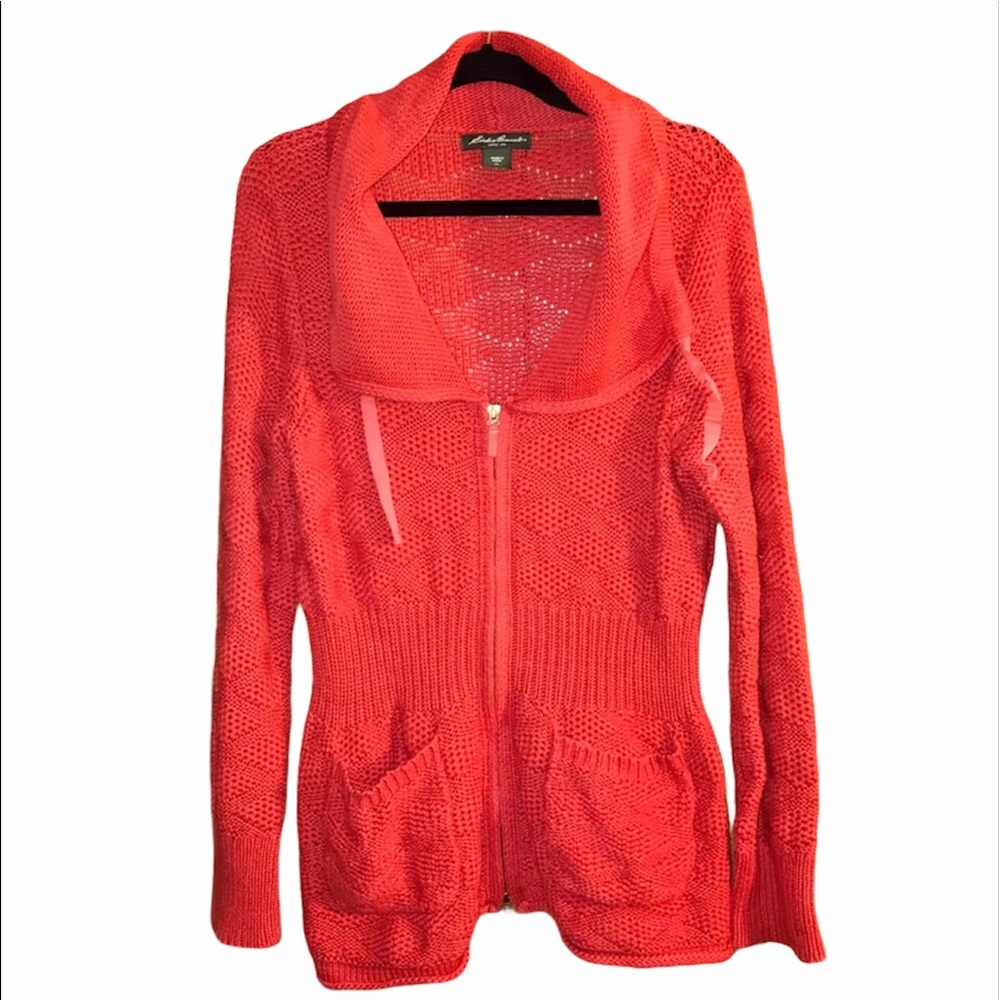 Eddie Bauer XL red orange sweater knit jacket